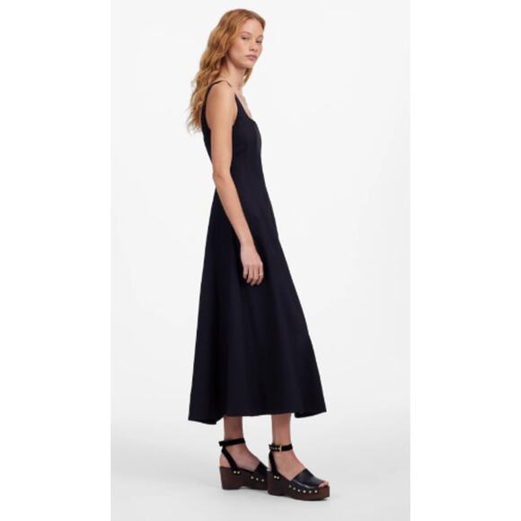 Madewell Plus Seamed Square-Neck Midi Dress Smocked Back Black Pockets Size 14 - Picture 5 of 13